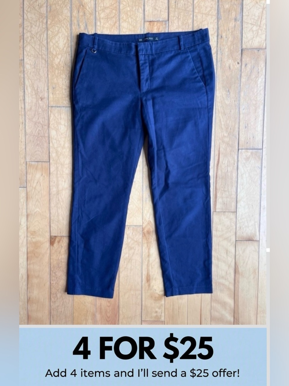 Zara Basic Navy Slim Ankle Minimalist Office Chic Career Wear Pants Size 8